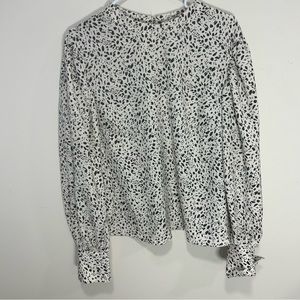 Madison d’Amelie cream with black abstract spots Big Puffy long sleeve top sz XL